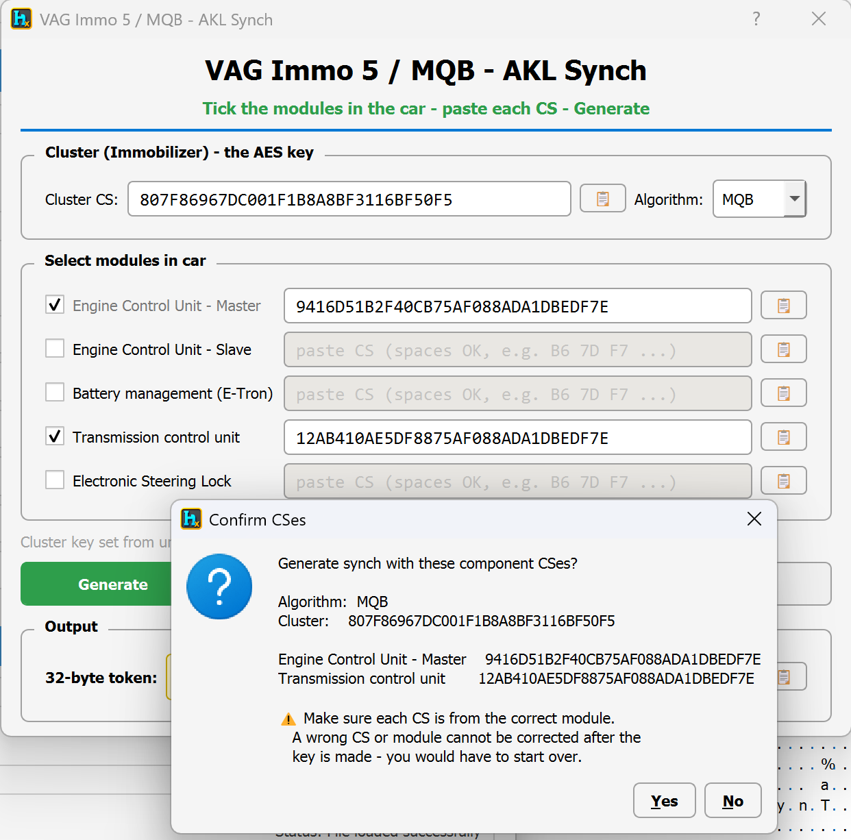 Confirm CSes dialog before generating the token