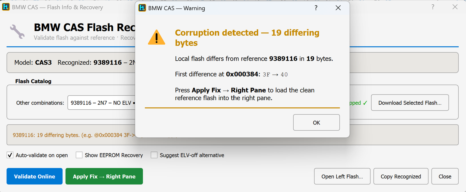 Corruption detected warning with Apply Fix
