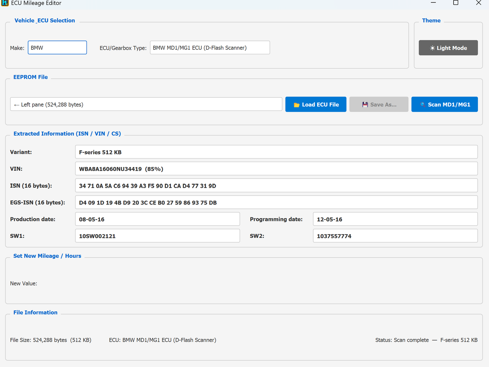 ECU Mileage Editor — MD1/MG1 F-series scan