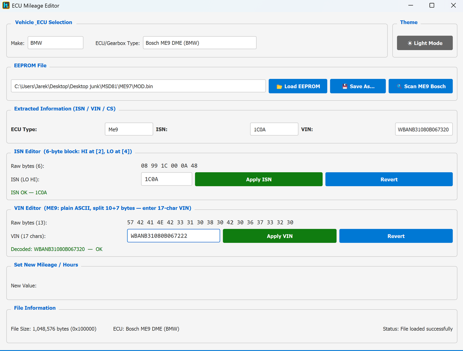 ECU Mileage Editor — Bosch ME9 decoded