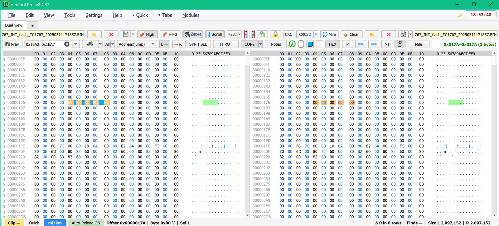 Typing hex directly into the left pane