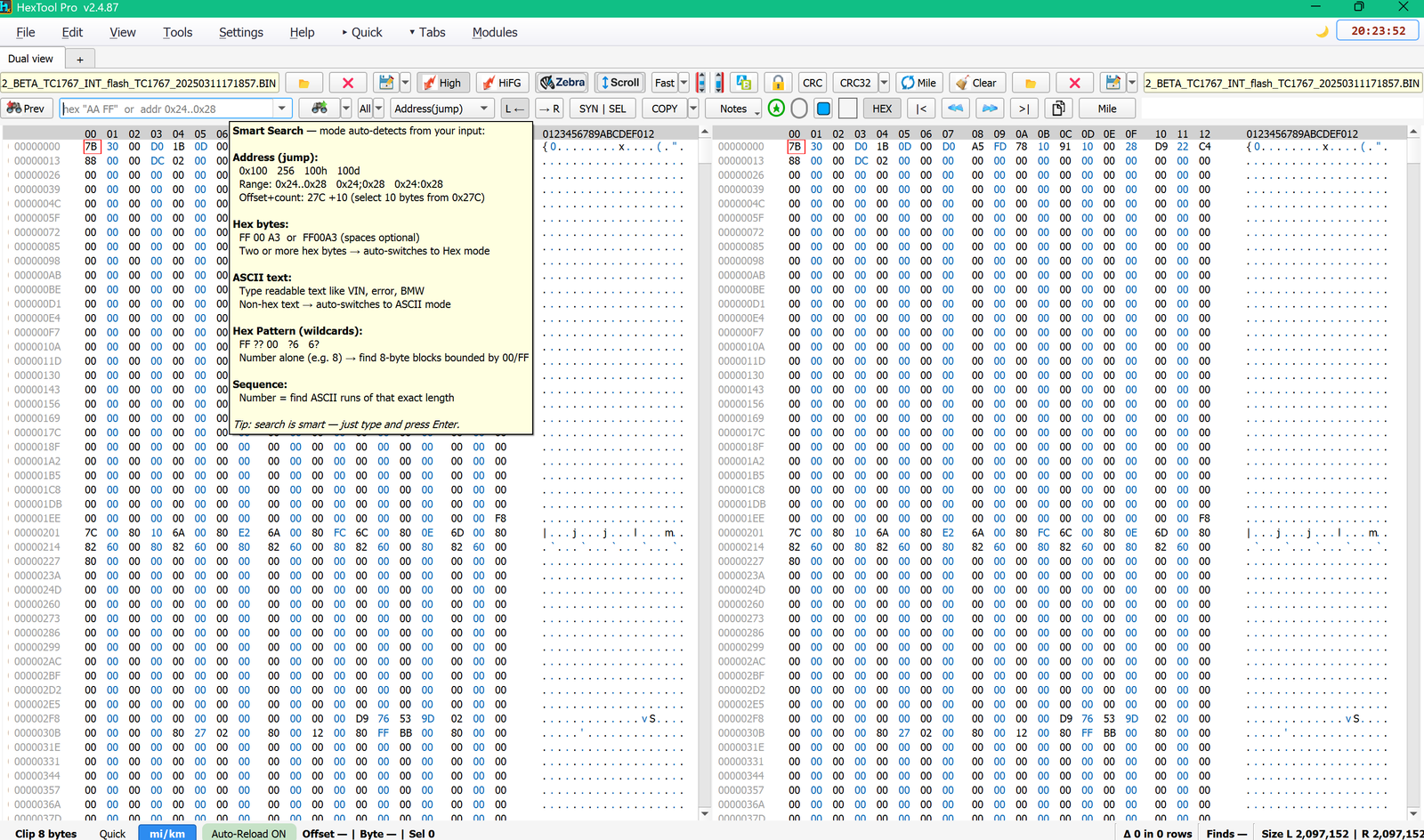 Smart Pattern required-bytes dialog