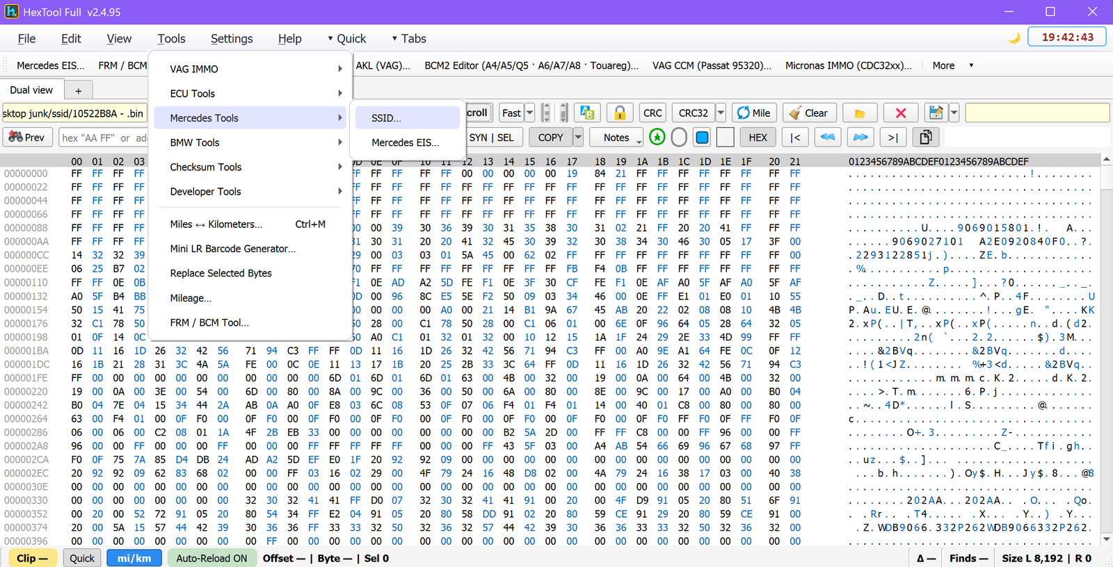 Tools → Mercedes Tools → SSID menu