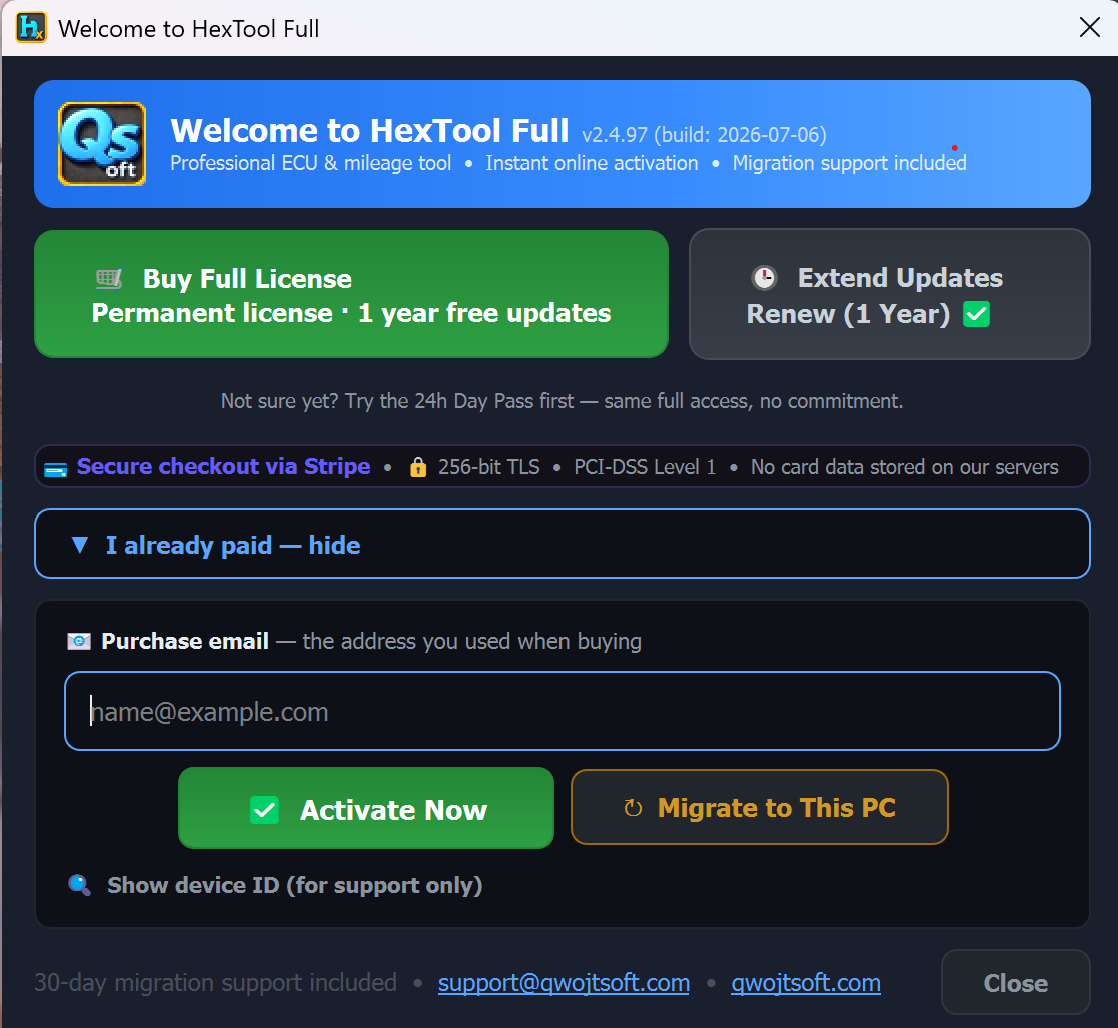Activation dialog — Migrate to This PC on the new computer