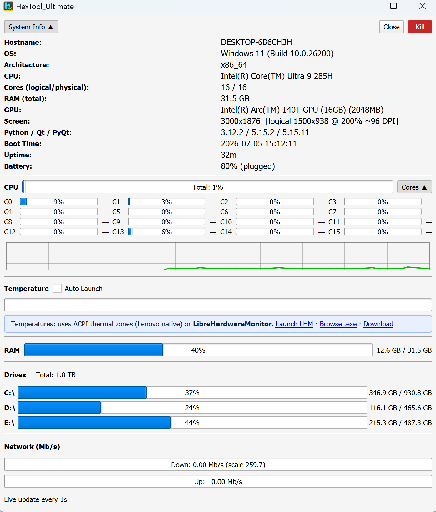 Live System Info monitor