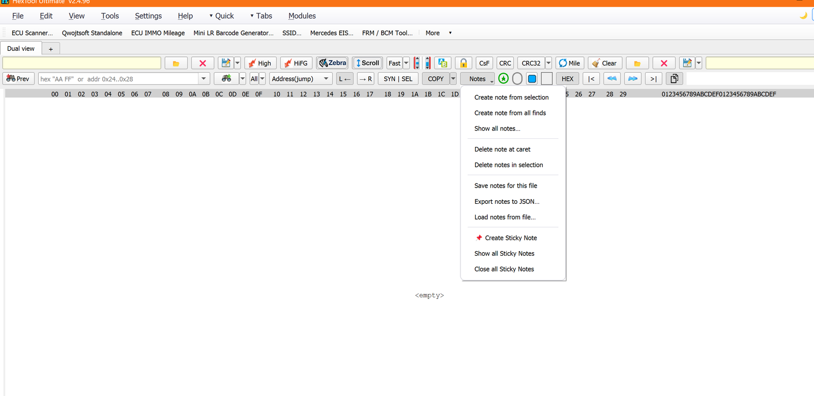 Notes dropdown options