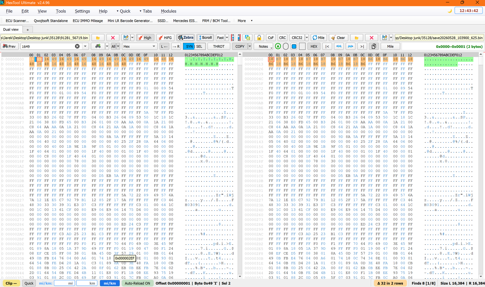 Quick mi/km converter fields at bottom-left