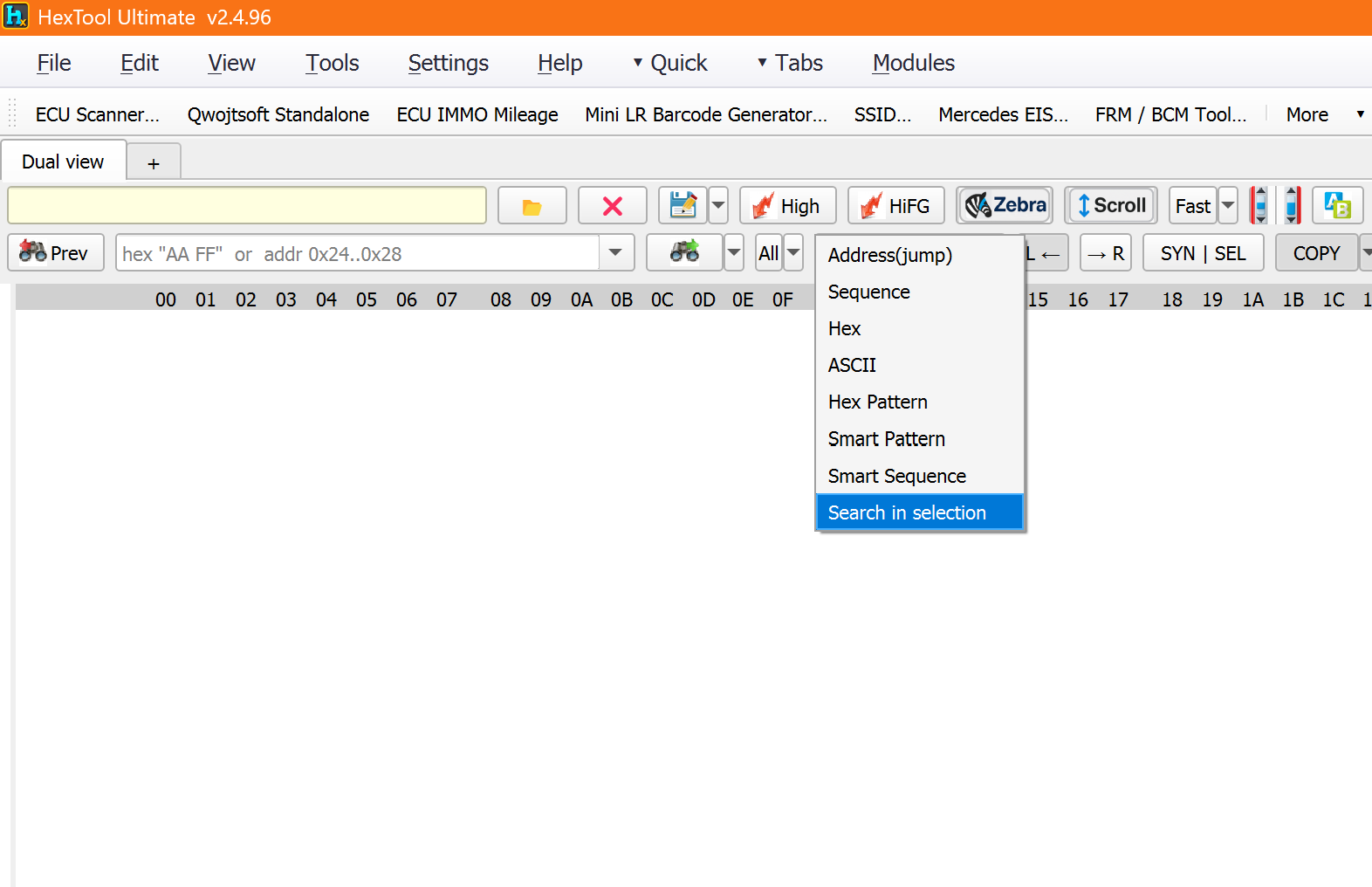Search mode dropdown