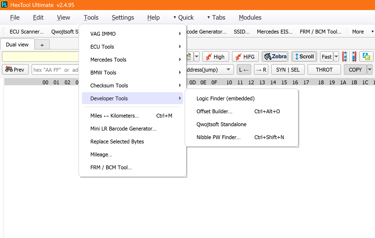 Developer Tools submenu